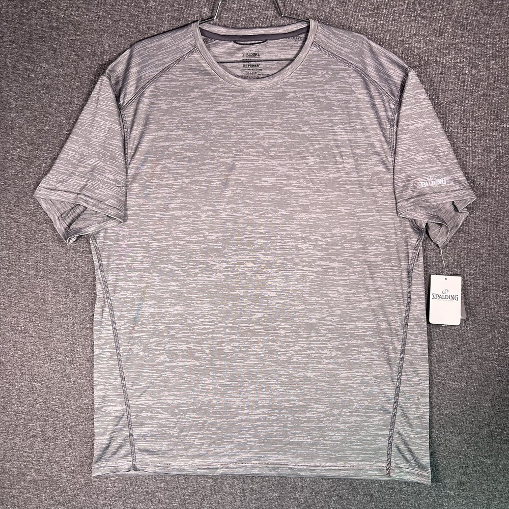 Spalding Performance Tee Mens XL Grey Space Dye Athletic Gym Dri-Power Shirt